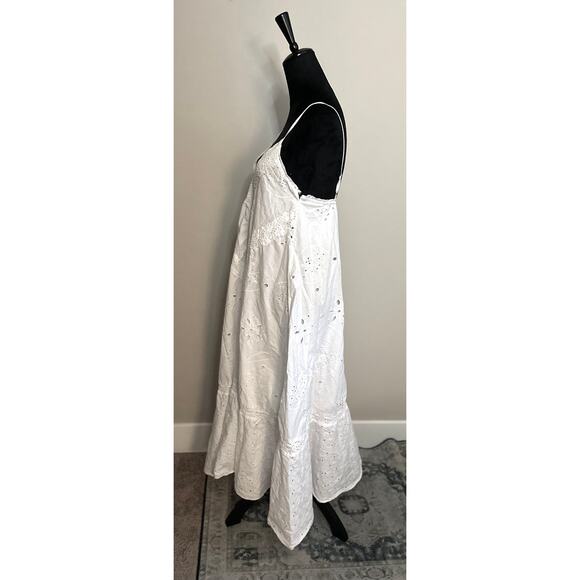 ZARA Women's Cut White Eyelet Floral Embroidered Sleeveless Maxi Dress Size XS - Picture 3 of 6